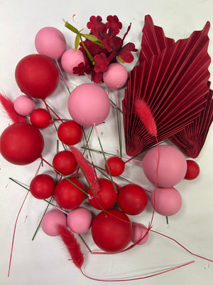 Cake Topper Polystyrene Faux Balls Red and Pink Set