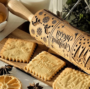 Biscuit Embossing Wooden Rolling Pin Christmas