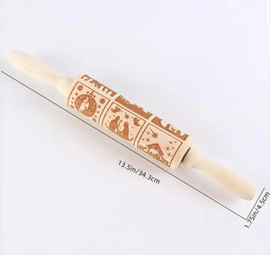 Biscuit Embossing Wooden Rolling Pin Christmas