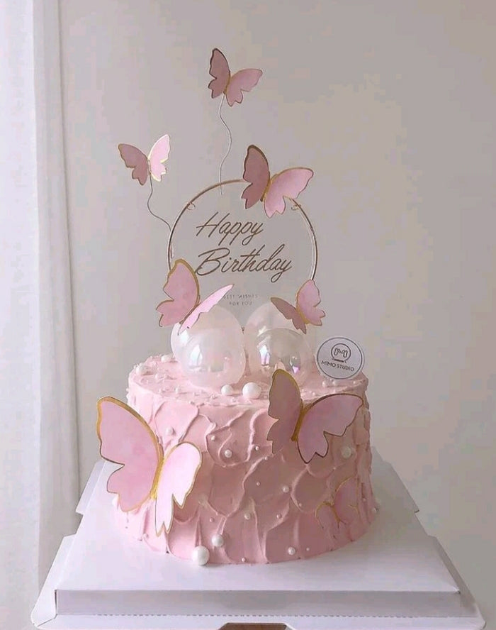 Cardboard Butterflies Cake Topper Pink