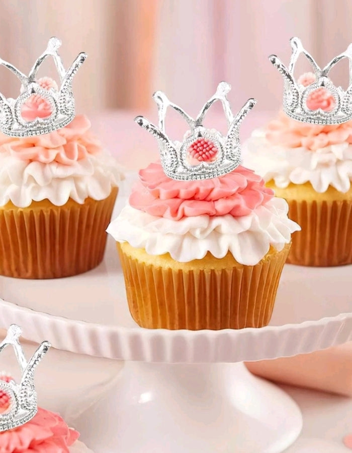 Tiara Cupcake Topper Silver 5pcs