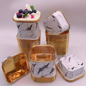 10pc Black and White Square Marble Aluminium Folil Baking Cups