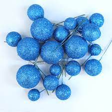 Cake Topper Polystyrene Faux Balls Blue Glitter
