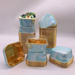 10pc Blue Square Marble Aluminium Folil Baking Cups