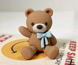 Blue Bow 1pc Figurine Teddy Bear