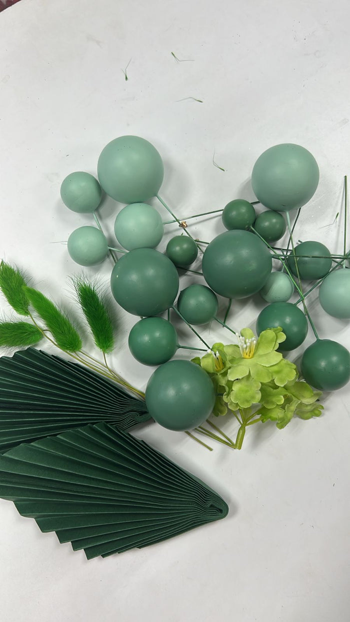 Cake Topper Polystyrene Faux Balls Sage Green Set