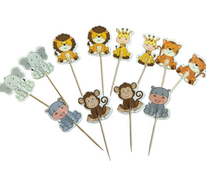 12pc Cupcake Toppers Toothpicks Wild Jungle Animals