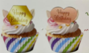 6pc Cupcake Topper Acrylic Disc Gold Butterfly