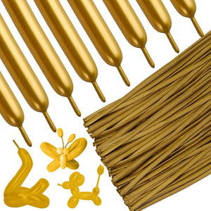 100pc Long Balloon Gold