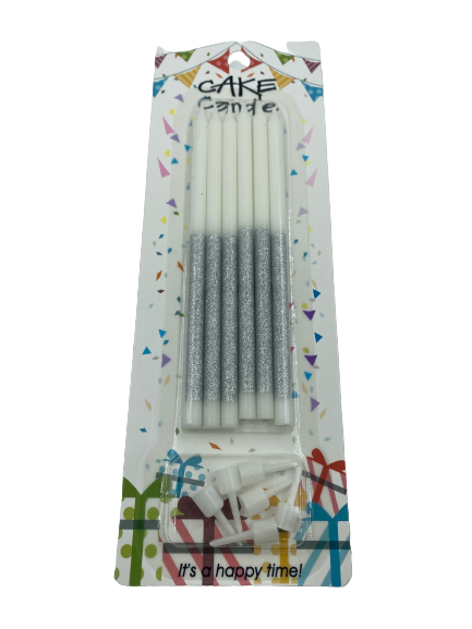 Birthday Candles Silver Glitter 6pcs