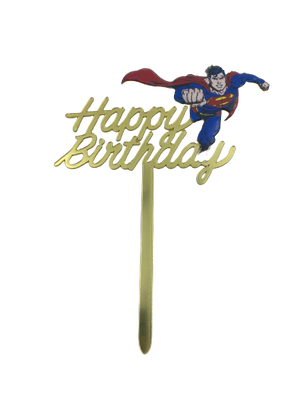 Nr115 Acrylic Cake Topper Happy birthday Superman Gold