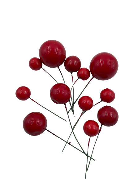 12pc Cake Topper Polystyrene Faux Balls Red
