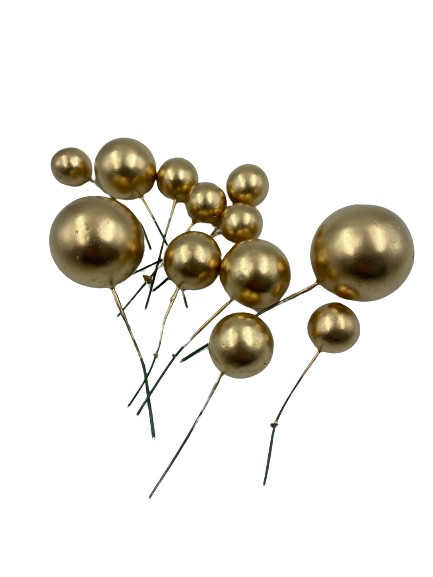 Cake Topper Polystyrene Faux Balls Gold 12pc