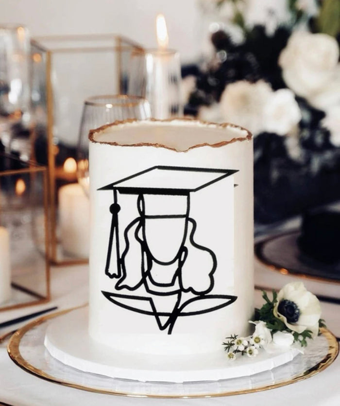 Z Line Art Abstract Acrylic Cake Topper Graduation Black