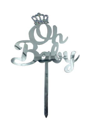 Nr303 Acrylic Cake Topper Oh Baby Crown Silver