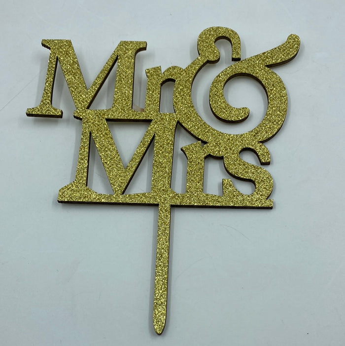 Wooden Cake Topper Mr&Mrs Gold