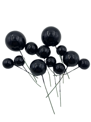 Cake Topper Polystyrene Faux Balls Black 12pc