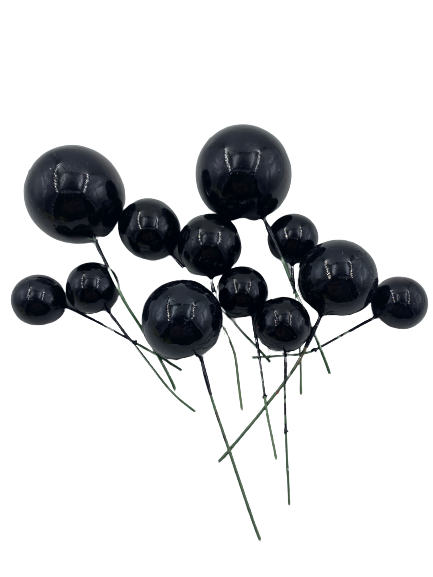 Cake Topper Polystyrene Faux Balls Black 12pc