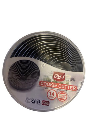 14pc Round Metal Cookie Cutter Set in aContainer