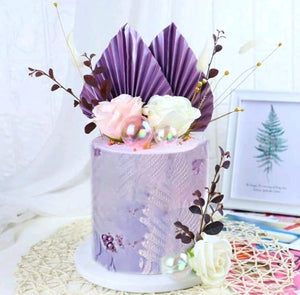 Paper Palm Leaf Cake Topper Purple 4pcs