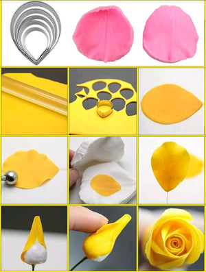Silicone Mould Rose Peony Petal With Metal Cutters