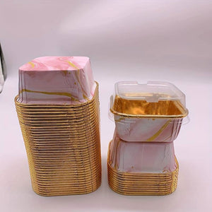 10pc Pink Square Marble Aluminium Folil Baking Cups