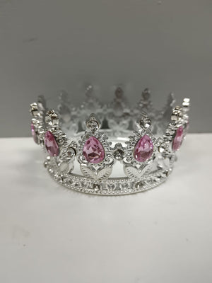 Plastic Tiara Cake Topper Silver Pink Stones