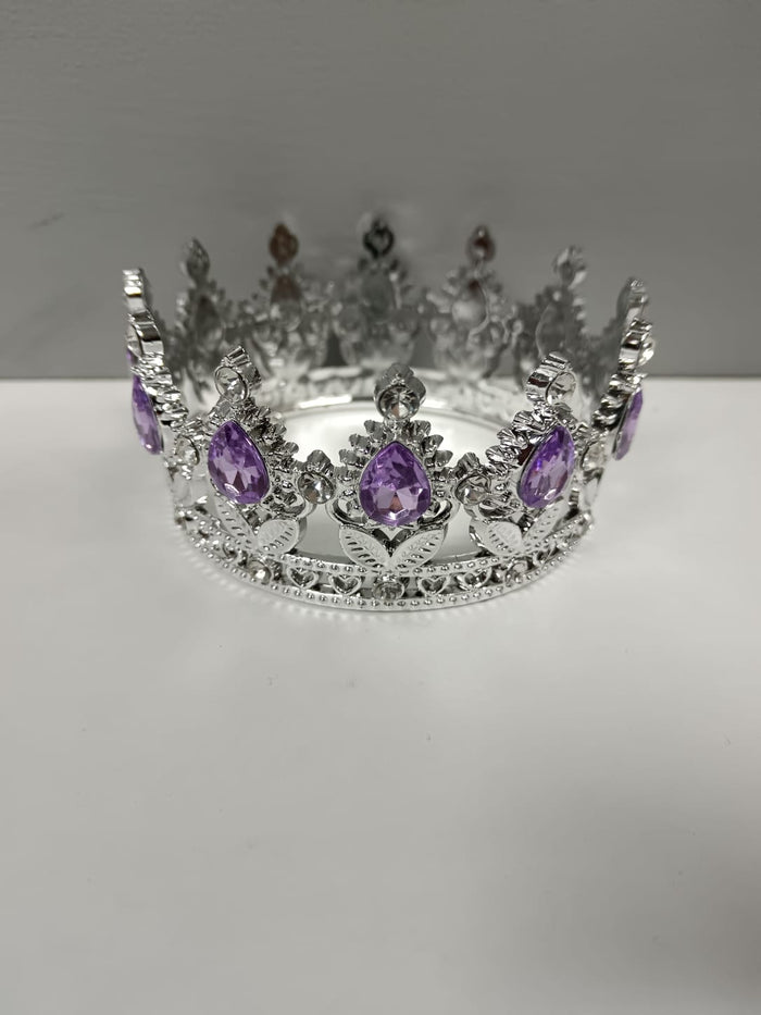 Plastic Tiara Cake Topper Silver Purple Stones