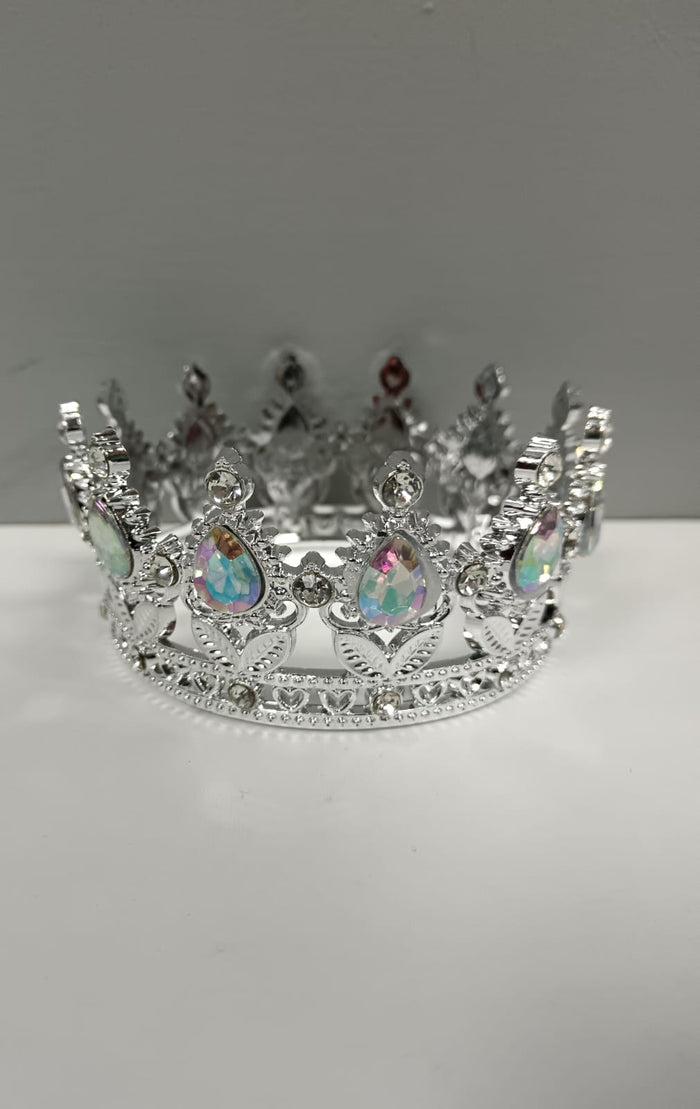 Plastic Tiara Cake Topper Silver Reflective Stones