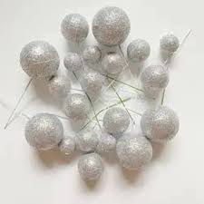 Cake Topper Polystyrene Faux Balls Silver Glitter