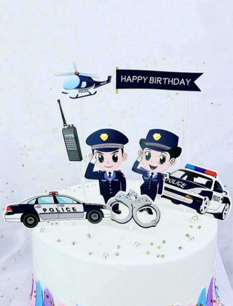 Black Glitter Police Car Cake Topper | 15cm Birthday Decor For Boys & Girls Party