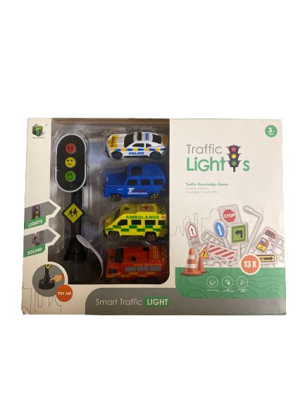 Plastic Cars with Road Signs and Traffic Light