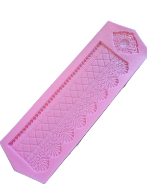 Lace border and Brooch silicone mould, B, 20.4x6.4cm