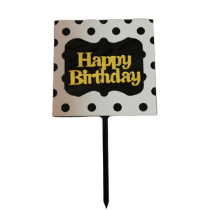 Nr167 Acrylic Cake Topper Happy Birthday Black & Gold