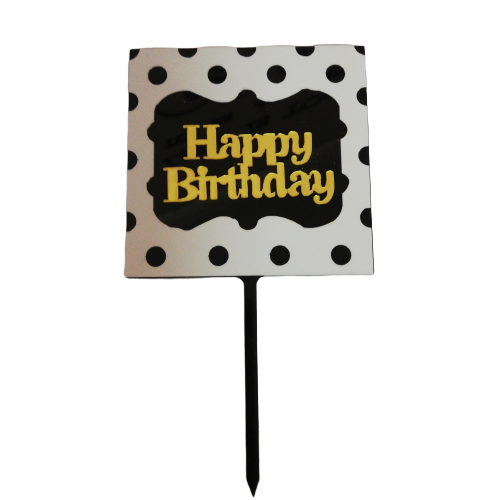 Nr167 Acrylic Cake Topper Happy Birthday Black & Gold