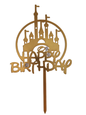 Nr176 Acrylic Cake Topper Happy Birthday Disney Castle Gold