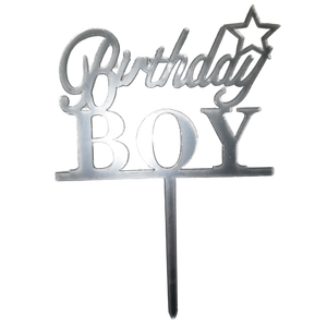Nr193 Acrylic Cake Topper Birthday Boy Silver