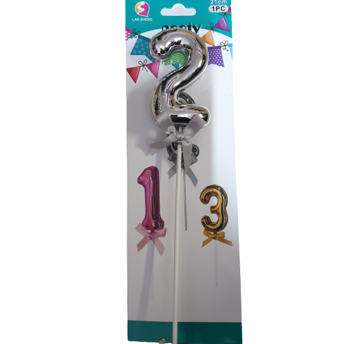 Number 2 Balloon Cake Topper Silver