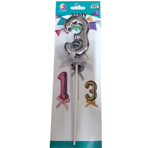 Number 3 Balloon cake topper, Silver
