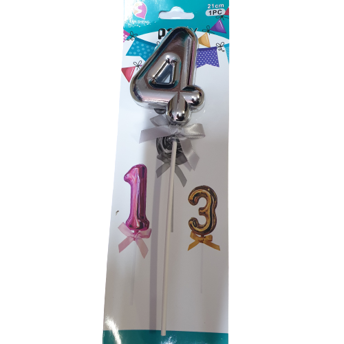 Number 4 Balloon cake topper, Silver
