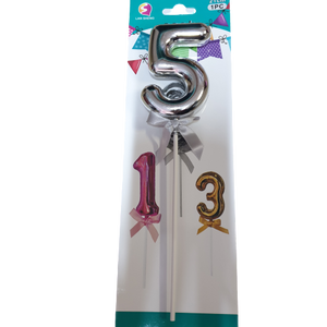 Number 5 Balloon cake topper, Silver