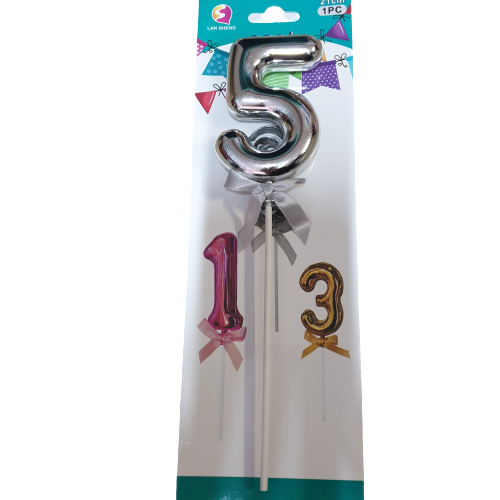 Number 5 Balloon cake topper, Silver