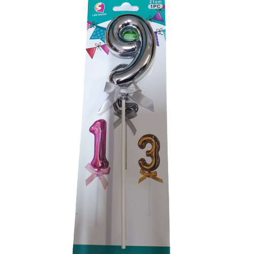 Number 9 balloon cake topper, Silver