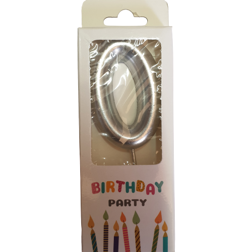 Silver Number 0 Birthday Candle 6cm