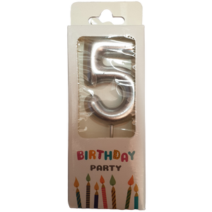 Silver Number 5 Birthday Candle 6cm