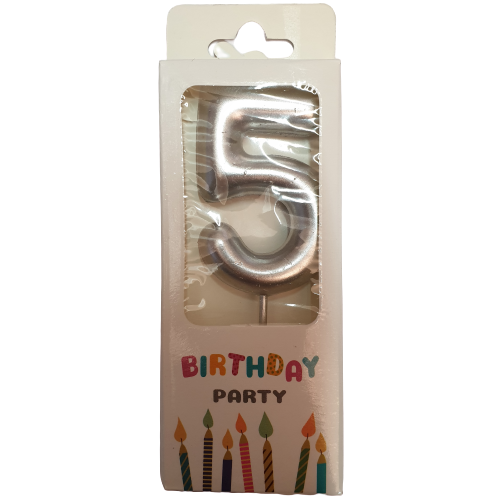 Silver Number 5 Birthday Candle 6cm