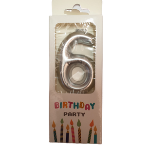 Silver Number 6 Birthday Candle 6cm