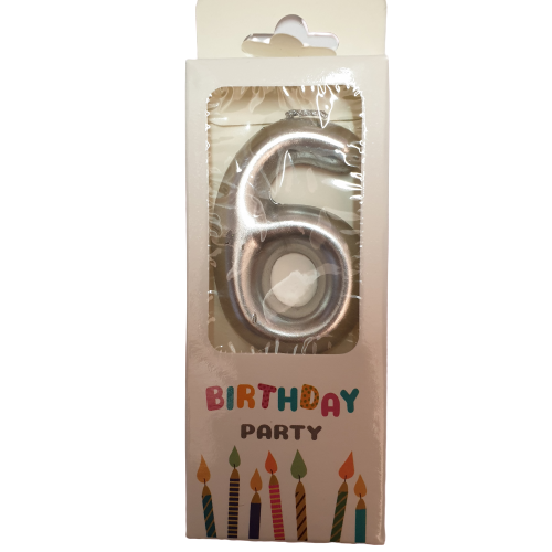 Silver Number 6 Birthday Candle 6cm