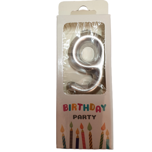 Silver Number 9 Birthday Candle 6cm