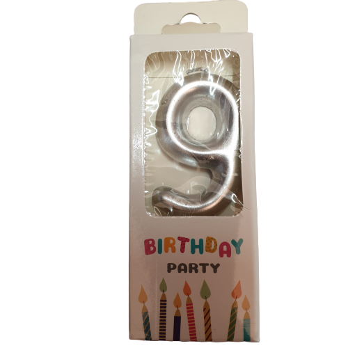 Silver Number 9 Birthday Candle 6cm